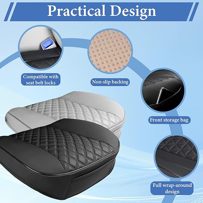 1PC Leather Car Seat Cover, Front Bottom Seat Cushion Cover, Car Seat Cover, Front PU Leather Seat Covers, Anti-Slip and Wrap Around The Bottom with Storage Pocket Suitable for Most Vehicles (Grey)
