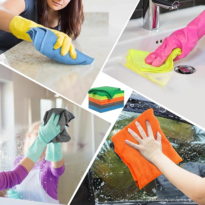 Microfiber Cleaning Cloths – 50 Pack, 15"x15" Ultra Soft, Lint-Free, Quick-Dry Towels for Cleaning Car, Home, Kitchen & Garage – Reusable Microfiber Rags