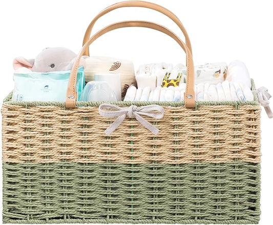 HBlife Large Baby Diaper Caddy Organizer, Paper Rope Storage Baskets Nursery Bin with Removable Divider, Portable Car Organizer for Diapers, Baby Shower Gifts, Newborn Essentials Must Haves