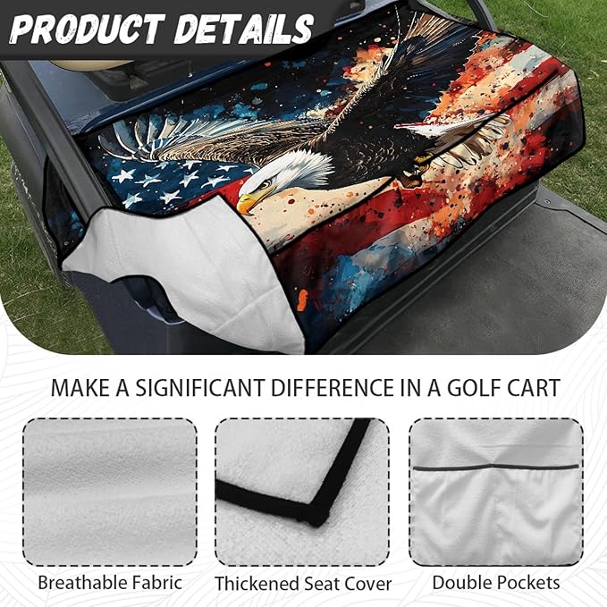 Universal Golf Cart Seat Cover with 4 Pockets Soft Golf Cart Seat Towel Blanket Fits 2-Seat Golf Carts