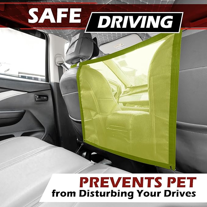 Universal Dog Car Net Barrier – Sturdy Mesh, Easy Install, Breathable Design, Easy to Clean, Flexible Bungee Cords for Adjustable Fit 23"×23" (Light Green)