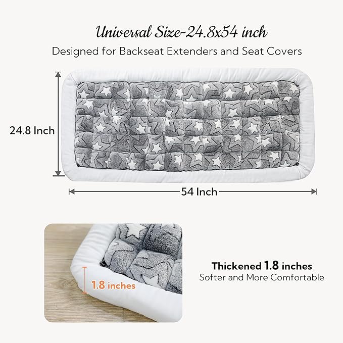Soulbond Dog Bed for Car Back Seat Soft Plush Backseat Pet Bed Mat Non-Slip Travel Pet Mat, Fuzzy Plaid Dog Seat Cover, Fit for Backseat Extenders and Trucks SUVs (Star, 54" x 24.8")