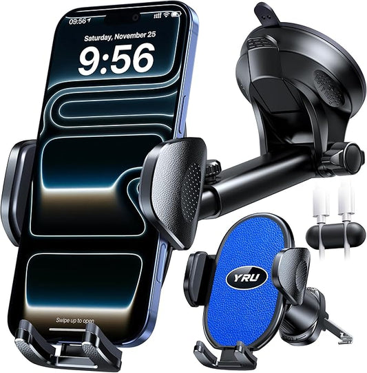 YRU Upgraded Universal Car Phone Holder Mount【360°Rotatable & Strong Suction】 Cell Phone Car Dashboard Windshield Phone Holder Dash Vent Stand for iPhone 17 16 Pro Max Samsung Truck, Star Blue