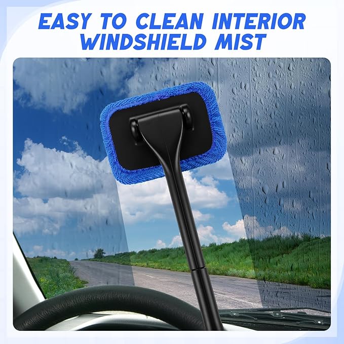 FoldTier 8 Pcs Car Windshield Cleaner Tool Kit with Removable Handle, Microfiber Towel Pads, Brush, Empty Spray Bottle for Auto Glass Wiper Suvs Rvs & Home Windows(Royal Blue)