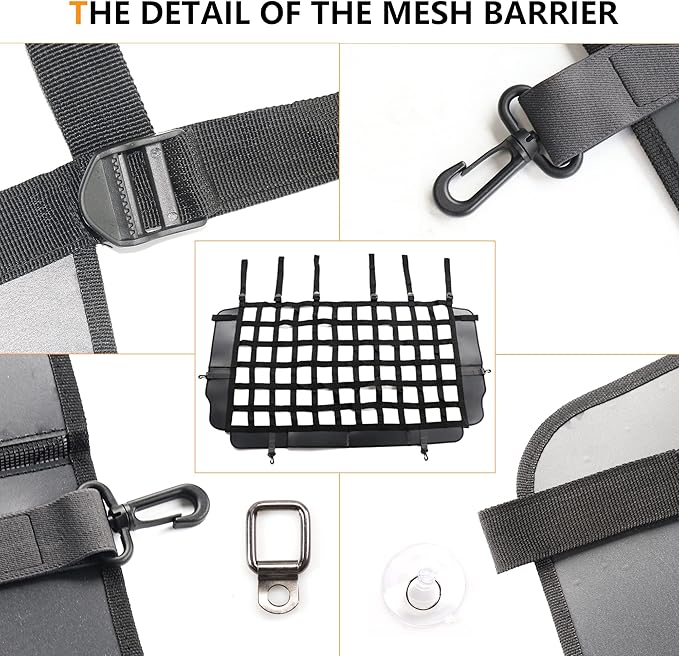 Pet Net Safety Dog Barrier for 2007-2026 Jeep Wrangler JK JL 4 Door Accessories, Behind Rear Seat Pet Dog Covers Trunk Cargo Isolation Liner Net for Jeep Wrangler