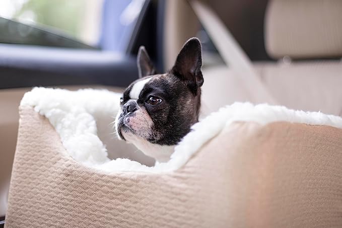 Snoozer Dog Car Seat: Lookout I Dog Booster Car Seat for Pets up to 18lbs, Helps Alleviate Travel Sickness & Fear for Dogs, Removable Washable Cover – Birch Diamond, Size Small