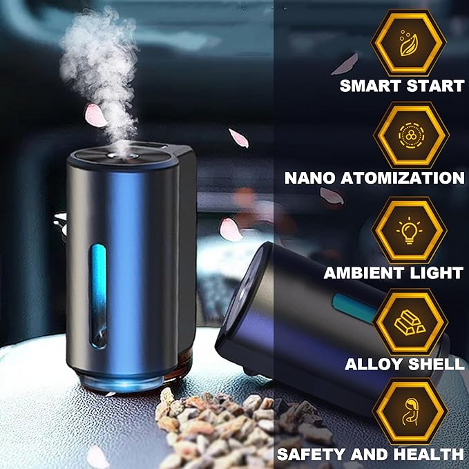 Smart Car Air Freshener, Car Air Freshener Diffuser, Rechargeable Cars Aroma Diffuser, 3 Levels of Adjustable Intelligent Cars Diffuser with 3 Bottles of Cologne
