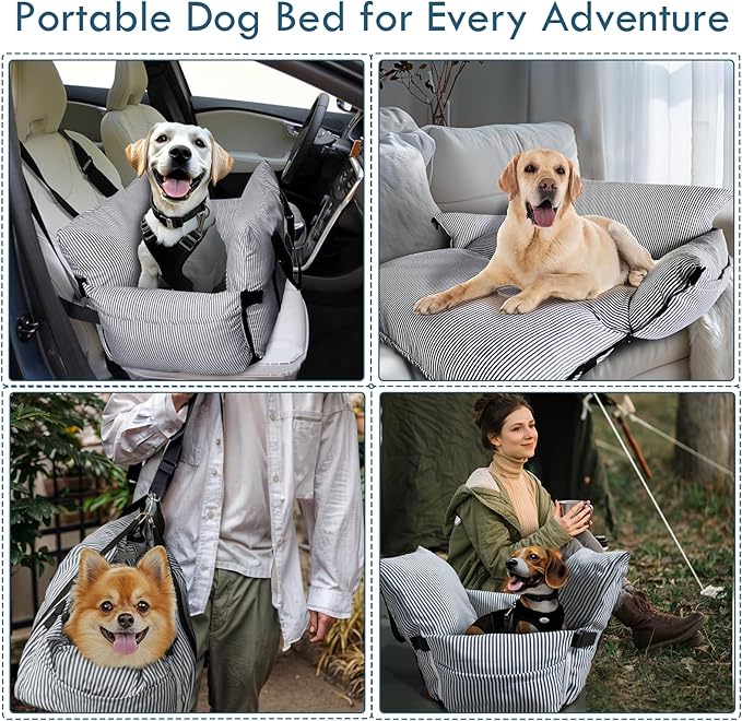 Dog Car Seat for Small/Medium Dogs Under 40 lbs - Elevated Pet Seat with Safety Belt, Non-Slip Base, and Storage Pockets for Car Travel,Navy