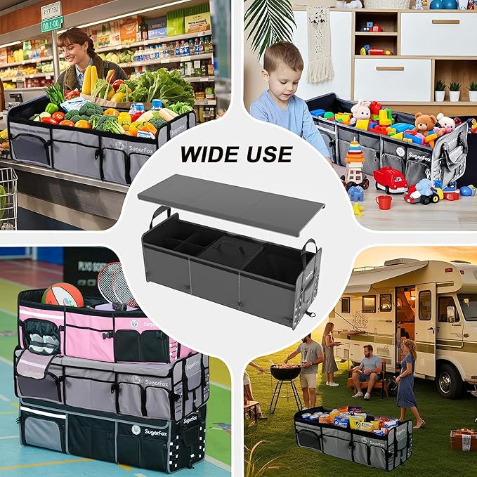 Bold Color Block Trunk Organizer | 95L, 35"x13.8"x11.8" | Dedicated Shoe Storage & 26L Ice Pack | Foldable for SUV/Car/Jeep | Car Accessories for Men & Women - Gray-X212