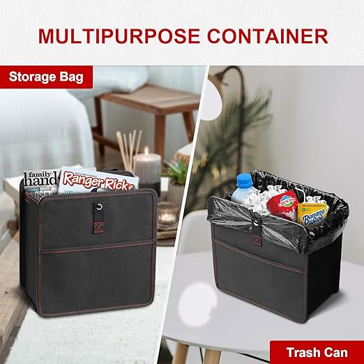 Simple Deluxe Car Trash Can with Lid and Adjustable Straps,Waterproof Automotive Garbage Can, Portable and Collapsible, Multipurpose Trash Bin for Car,3 Gallon, Black