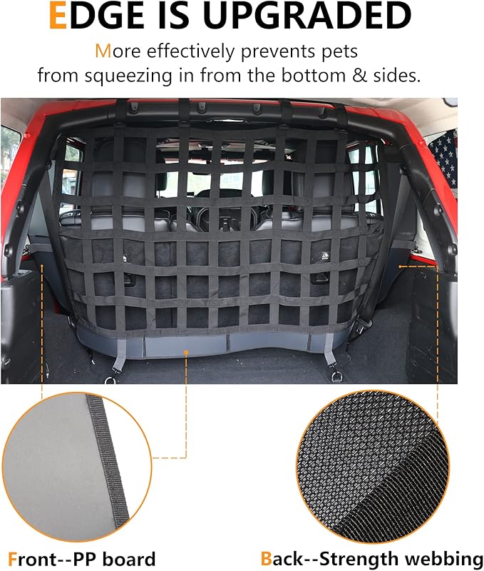 Pet Net Safety Dog Barrier for 2007-2026 Jeep Wrangler JK JL 4 Door Accessories, Behind Rear Seat Pet Dog Covers Trunk Cargo Isolation Liner Net for Jeep Wrangler