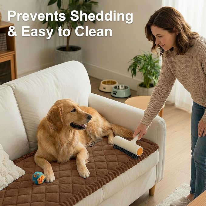 Smiry Fuzzy Couch Cover for Dogs, Non Slip Washable Pet Sofa Cover, Scratch Proof Hair Resistant Plush Sofa Slipcover, Pet Friendly Couch Cushion Protector for Cat, Brown, 27.6" x 27.6"