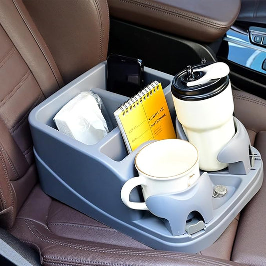 Universal Center Console Organizer for Truck Bench Seat & SUV, Truck Floor Console with Expandable Cup Holders, Fits Silverado Minivan, Stable Transmission Hump Storage Box for Car Backseat (Grey)