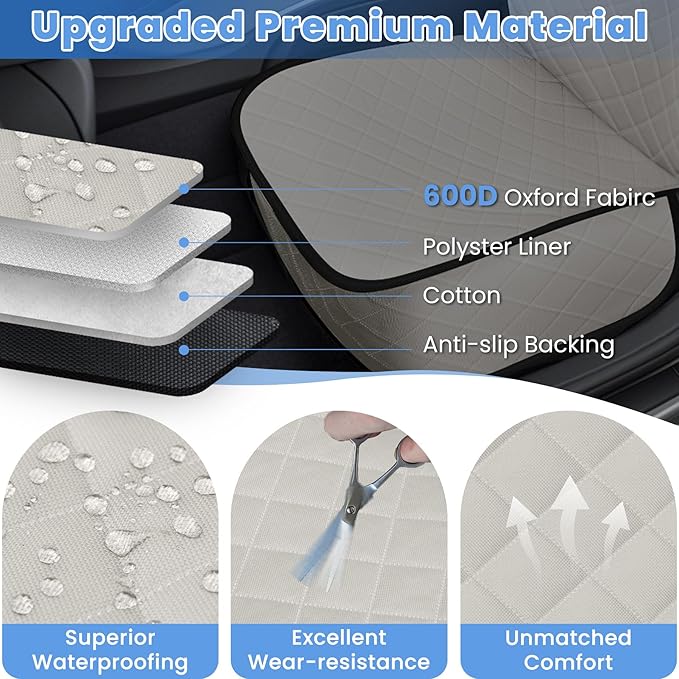 ELONGRIVER Dog Car Seat Covers, Waterproof Front Seat Cover for Dogs, Scratch-Proof, Nonslip Pet Passenger Seat Cover Protector, Universal Fit for Cars Trucks SUVs, Standard Size, Beige
