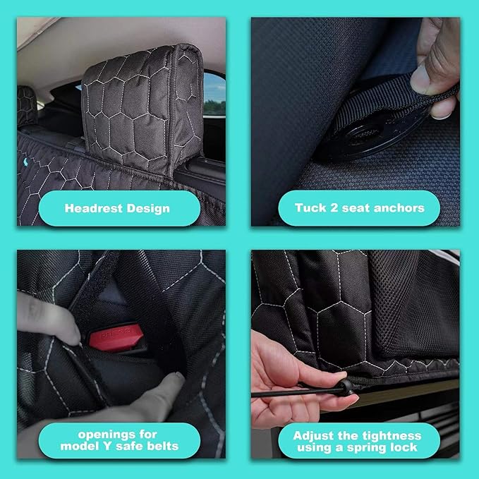 Meginc Dog Seat Covers for Tesla Model Y Back Seat Cover for Kids, Heavy Duty Bench Seat Cover with Headrest for Model Y, Non Slip Waterproof Durable Custom Fit Back Seat Covers for 2020-2025 Model y