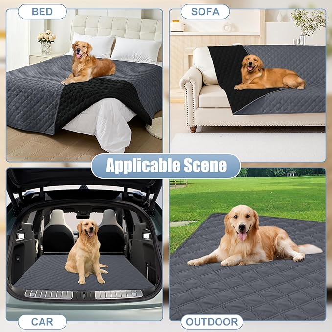 Smiry Waterproof Dog Bed Cover Pet Blanket, Soft Washable Dog Blanket for Furniture Bed Couch Sofa Reversible, Checkered (82"x82", Dark Grey/Black)