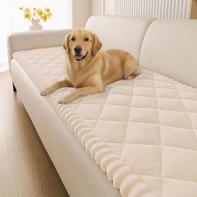 Smiry Fuzzy Couch Cover for Dogs, Non Slip Washable Pet Sofa Cover, Scratch Proof Hair Resistant Plush Sofa Slipcover, Pet Friendly Couch Cushion Protector for Cat, Apricot, 27.6" x 59"