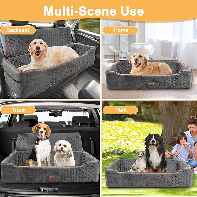 Dog Car Seat for Large Dog Under 100LBS,Pet Booster Back Seat Removable Washable Pet Travel Safety with Safety Tethers & Storage Pocket (Gray)