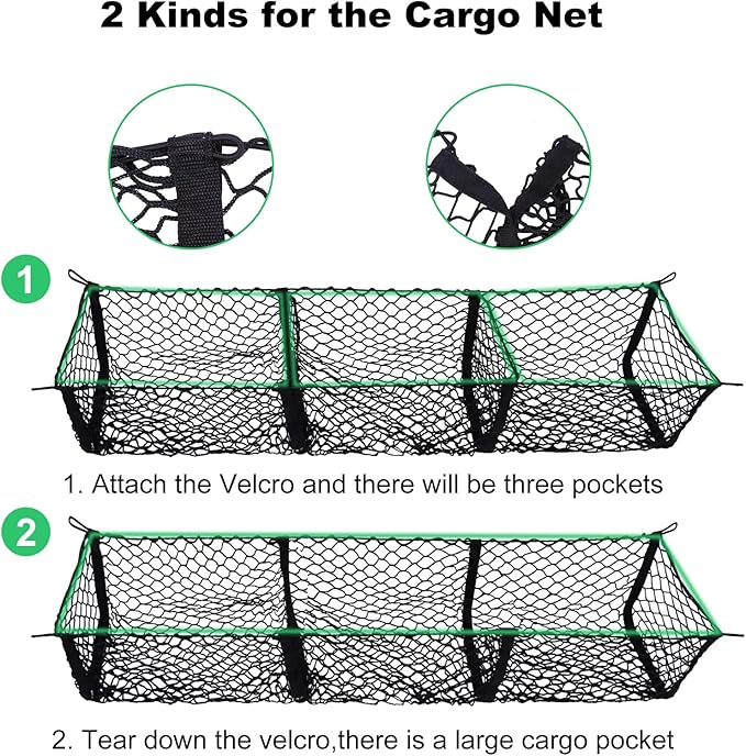 Detachable Cargo Net Trunk Bed Organizer for Ford/Dodge/GMC/Chevy Silverado/Toyota/Nissan/Honda and Pickup Truck, 43" Mesh Storage Net Heavy Duty Cargo Net with 3 Pocket