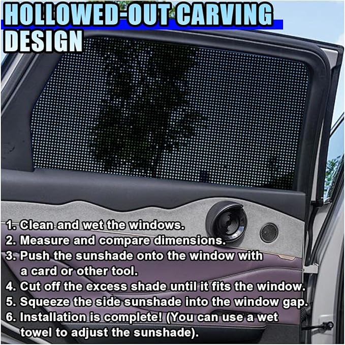 2PCS Car Side Window Sunshade, Block UV Rays Privacy Protector Car Static Cling Film Sticker, Reusable Washable Auto Shade Stickers for Heat Glare Protection, Window Film for Most Cars (2PCS)