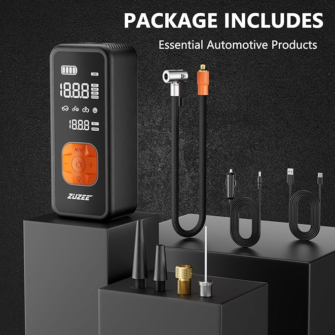 ZUZEE Tire Inflator Portable Air Compressor - 4X Faster Inflation, 150PSI Air Pump for Car Tires with Digital Pressure Gauge/LED Light, Portable Tire Inflator for Car, Moto, Bike, Ball, etc