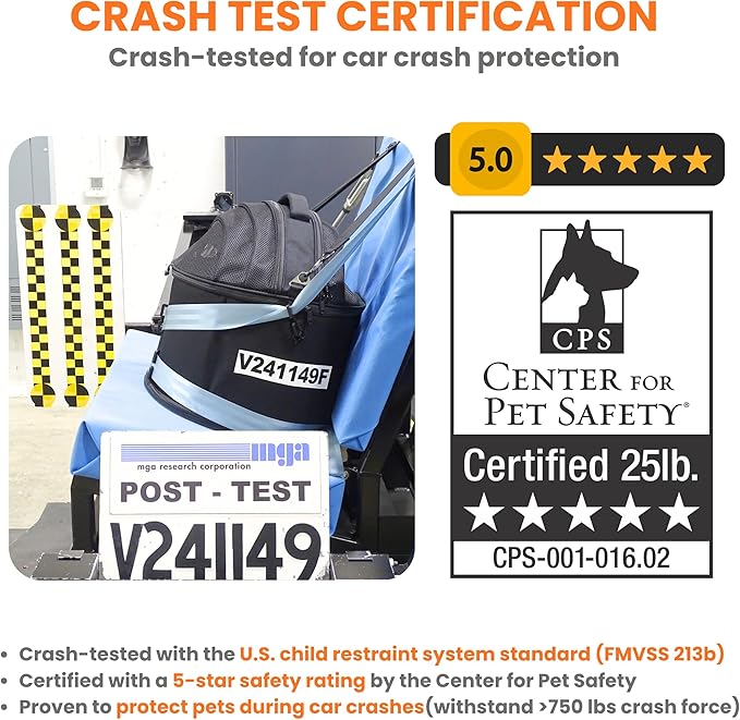 3-in-1 Crash-Tested Cat & Small Dog Car Seat (5-Star CPS Certified for Car Crash Protection) | Enclosed Cat Bed Cave | Portable Pet Carrier | Zero Carrier Switch Stress for Vet Visit & Outdoor Travel.