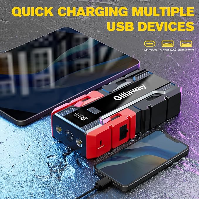 001B 3000A Car Jump Starter Battery Pack (Up to 9.0L Gas and 7.0L Diesel Engine), 12V Car Charger Jump Starter Portable Battery Jump Starter with Power Bank