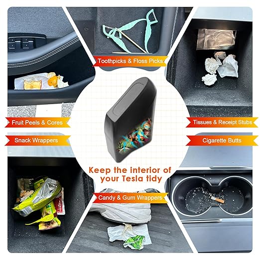 for Tesla Model Y Trash Can Tesla Model 3 Trash Bin for 2018-2025 Tesla Small Car Trash Can for Side Door Model 3 Front Left Door Trash Garbage Bin w/Lid (Tesla Left Side)