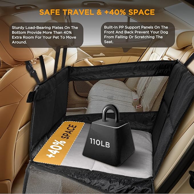 BONTHEE Back Seat Extender for Dogs,Hard Bottom Dog Car Seat Cover for Back Seat Holds 400lbs,Waterproof Anti-Scratch PU Leather Backseat Extender for Dogs,Dog Hammock for Car SUV Truck