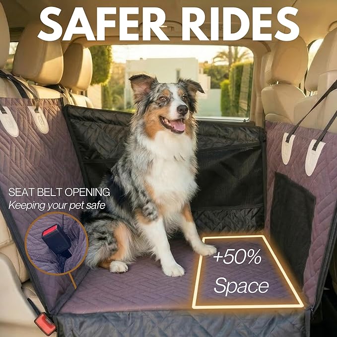Dog Car Seat Cover with Hard Bottom – Back Seat Extender for Small & Medium Dogs, Waterproof & Non-Slip Hammock, Reinforced & Stable Design with Storage Pockets for Cars, SUVs & Trucks (Brown)