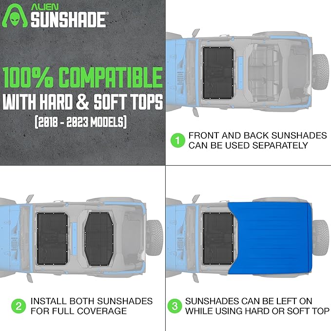Alien Sunshade Jeep Wrangler JLU (2018-2023) – Front & Rear Mesh Sun Shade for Jeep JL Unlimited - Blocks UV, Wind, Noise - Bikini JLkini Top Cover for Sport, Sport S, Sahara, Rubicon (Black)