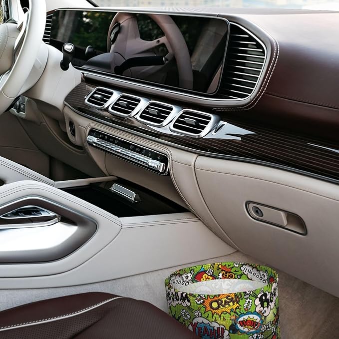 Car Trash Can Graffiti Pattern Multipurpose Collapsible Leakproof Trash Bin Car Accessories for Car Automotive Truck SUV