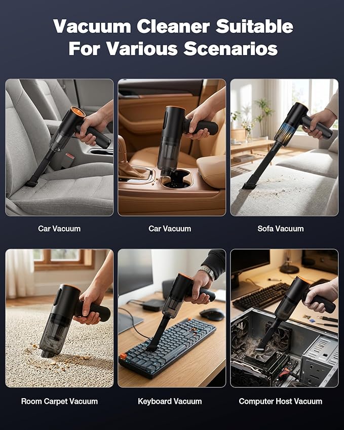 Car Vacuum Cleaner, With 20000Pa Suction Power Handheld Vacuum Cleaner, 4-in-1 Portable Car Vacuum with 2 Suction Modes, Cordless Mini Vacuum with Type-C Charge for Car, Office Desk, Keyboards(Gray)