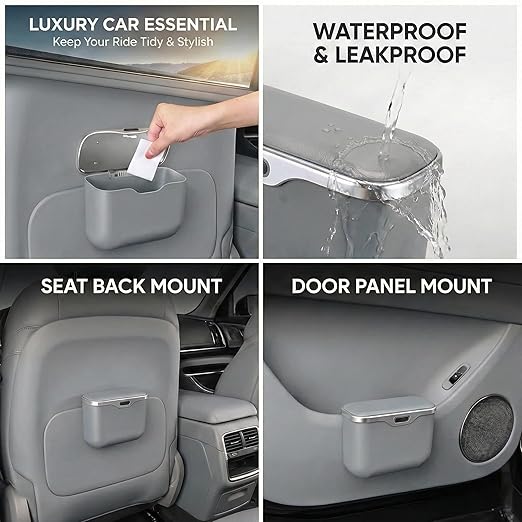 Car Trash Can with Lid - Leakproof Hanging Car Garbage Bin for Door & Seat Back - Waterproof Auto Trash Bag & Multifunctional Storage Organizer for SUV, Truck, Sedan (Gary)
