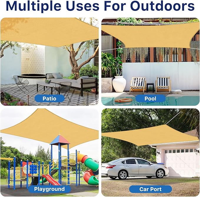 RoomHacks 12'x12' Sun Shade Sail, UV Protection Outdoor Shade, Curved Tear Resistant Heavy Duty Sun Shade for Patio Garden, Backyard, Deck, Car Port, Playground, (Sand)