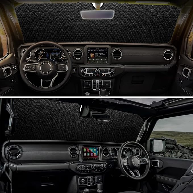 Litivy Windshield Sun Shade Compatible with Jeep Wrangler JK JKU JL JLU 1997-2023 & Jeep Gladiator JT 2020-2023 16.5"x52.5" Folding Front Window Sun Shade for Car Accessories (American Flag)