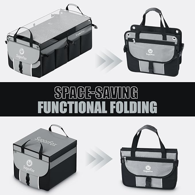 Car Trunk Organizer for SUV - 63L+26L Modular Storage, Heavy-Duty, Foldable Waterproof, Soft & Hard Covers, Non-Slip, Multi-Compartment, Black M006