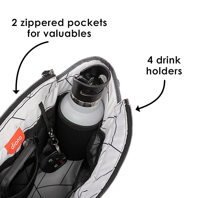 Diono Buggy Buddy XL Universal Stroller Organizer with Cup Holders, Secure Attachment, Zippered Pockets, Safe & Secure, Gray