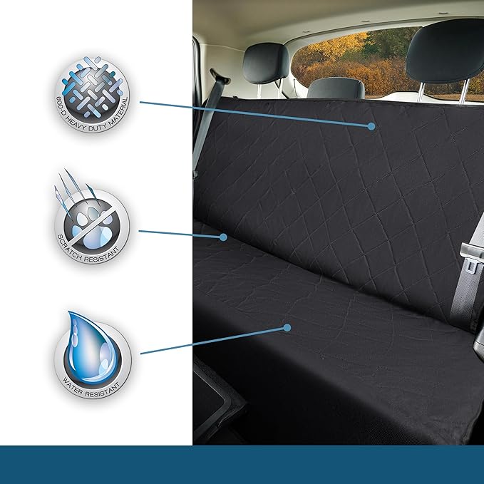 Custom Accessories Quilted Pet Hammock Seat Cover, Car Seat Covers for Pets, Universal-Fit Automotive Seat Covers, Interior Accessories for Car, Truck, SUV, Car Seat Protector - Black