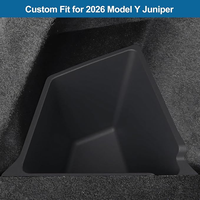for Model Y Juniper Trunk Storage Bins with Lids 2PCS Trunk Rear Side Cargo Organizer Boxes Custom Fit Model Y Juniper Interior Accessories 2025 2026 Black TPE Waterproof