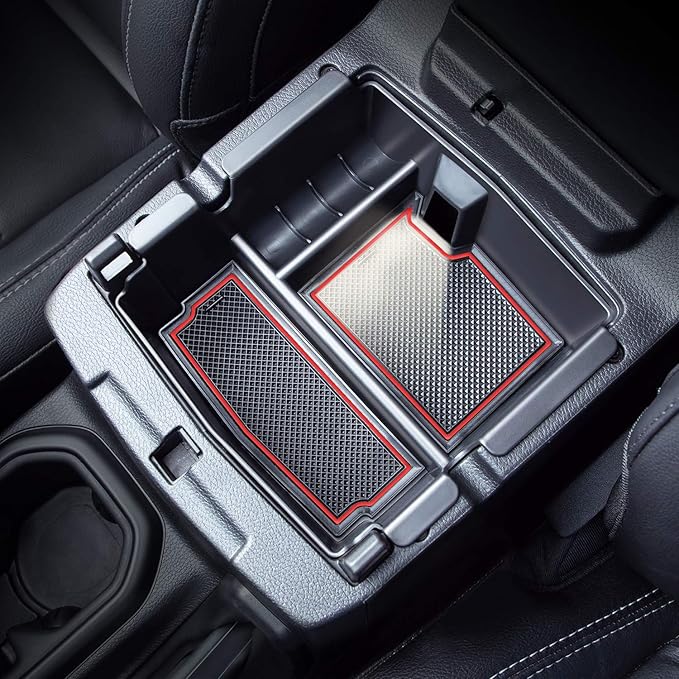 Compatible with Center Console Organizer Tray Jeep Wrangler JL/JLU 2018-2021 2022 2023 2024 2025 and Jeep Gladiator JT Truck 2020-2023 2024 2025 Insert Armrest Accessories (Not for JK/JKU)(Red Trim)