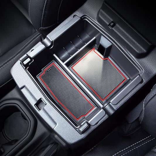 Compatible with Center Console Organizer Tray Jeep Wrangler JL/JLU 2018-2021 2022 2023 2024 2025 and Jeep Gladiator JT Truck 2020-2023 2024 2025 Insert Armrest Accessories (Not for JK/JKU)(Red Trim)