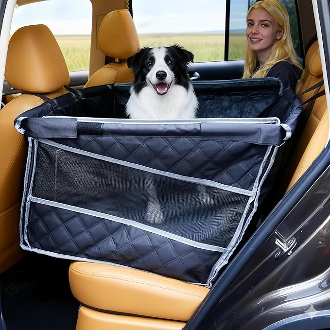 Dog Car Seat for Large Dogs, Back Seat Extender with Mesh Windows, Strong Support Dog Car Seat Cover for Cars, SUV and Road Trip (28 * 23 * 21.7inches)