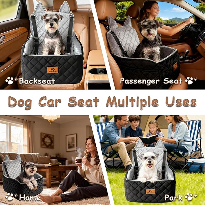 6" Elevated Dog Booster Seat for Small & Medium Dogs up to 35 lbs – Memory Foam Car Bed with Washable Cover for Calmer Rides, Better Window View & Easy Cleaning