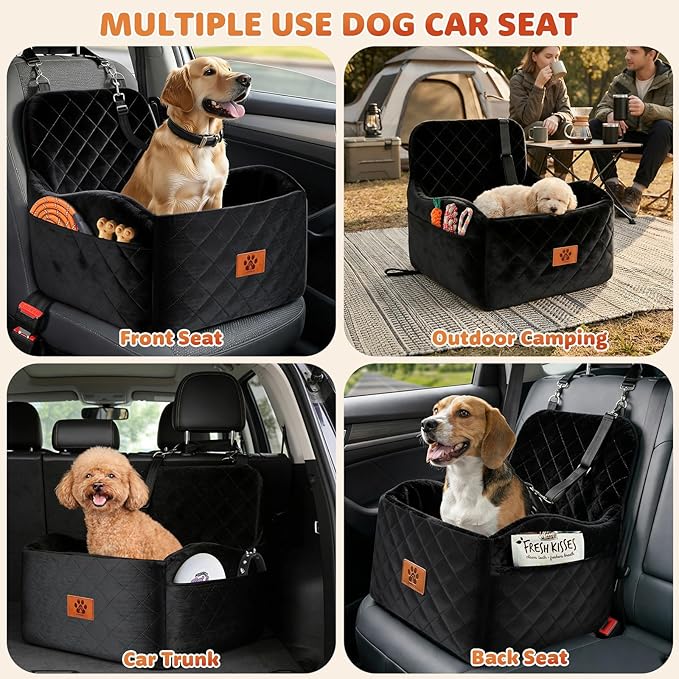 Dog Car Seat for Small/Medium Dogs, Dog Booster Seat with Thick Comfort Foam for Pets Up to 35 lbs, Washable & Detachable Pet Cars Seat with Safety Tether, Storage Pockets,Universal Car Seatbelt Clip