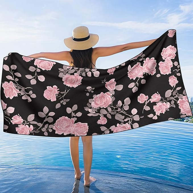 2 Pack Car Towel Seat Covers with Storage Bag, Multifunctional Towel for Gym Outdoor Sport, Picnic, Beach, Pet Dog Travel,Non-Slip Washable Car Seat Protector (Pink Flower)