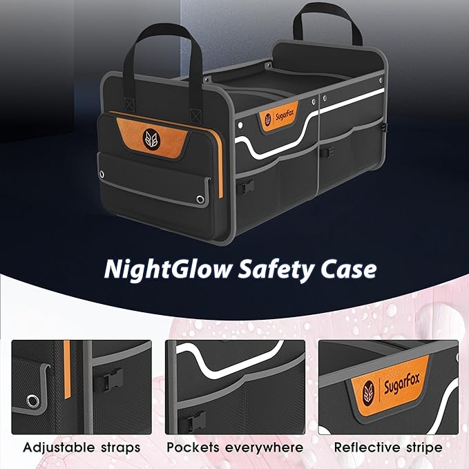 Car Trunk Organizer for SUV, 70L Heavy Duty Waterproof Trunk Organizer, Foldable Vehicle Organizer with Anti-Slip Base, 24”x13.8”x11.8”, BLACK-M003
