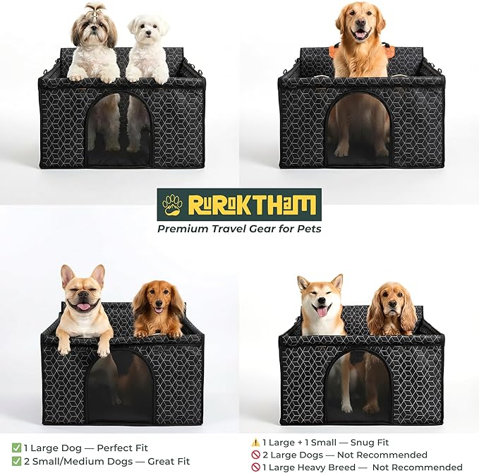 Dog Car Seat for Large Medium Dogs | Waterproof Dog Seat Cover for Back Seat with Hard Bottom | Alloy Twist-Lock Rods | 3 Mesh Windows | Removable Fleece Mat | Cars, SUVs, Trucks
