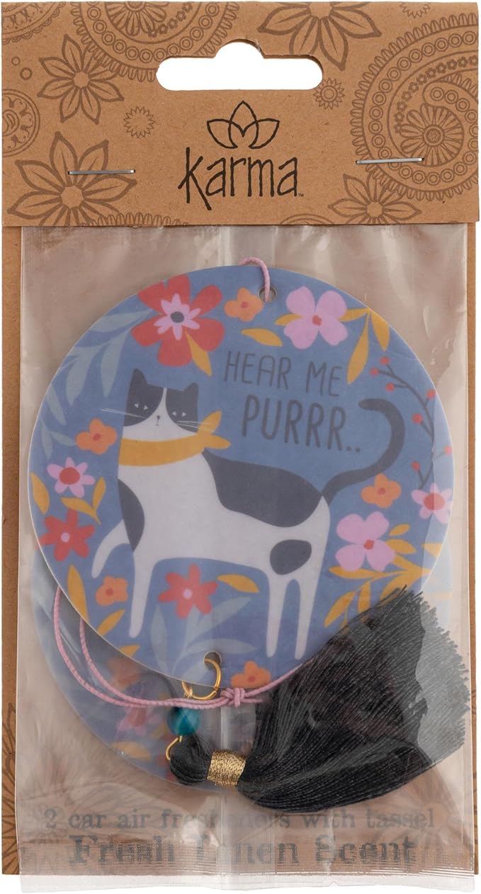 Karma, Essential Oil Air Freshener for Cars Set of 2, Home & Office - Colorful Decorative Hanging Air Freshener with Tassel, Cat Lavender Scented
