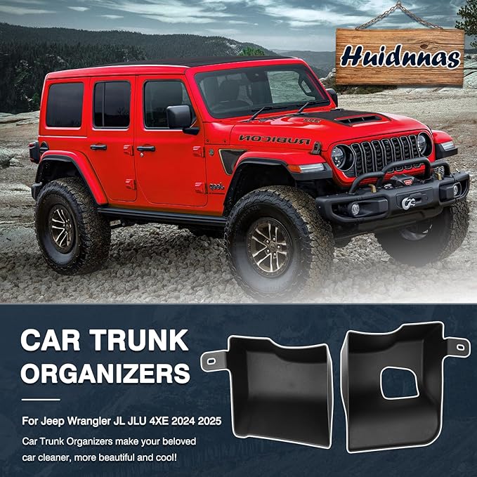 Rear Cargo Side Trunk Storage Box Tray Fit for Jeep Wrangler JL JLU 4XE 2024 2025 2026 Trunk Storage Tray Organizers Cargo Organizer 4 Doors Black 2PCS
